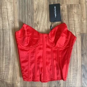 PrettyLittleThing NWT Satin Red Corset Top Structured Bust sz 6